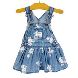 OshKosh Floral Denim Overall Jumper Dress Size 9 Months